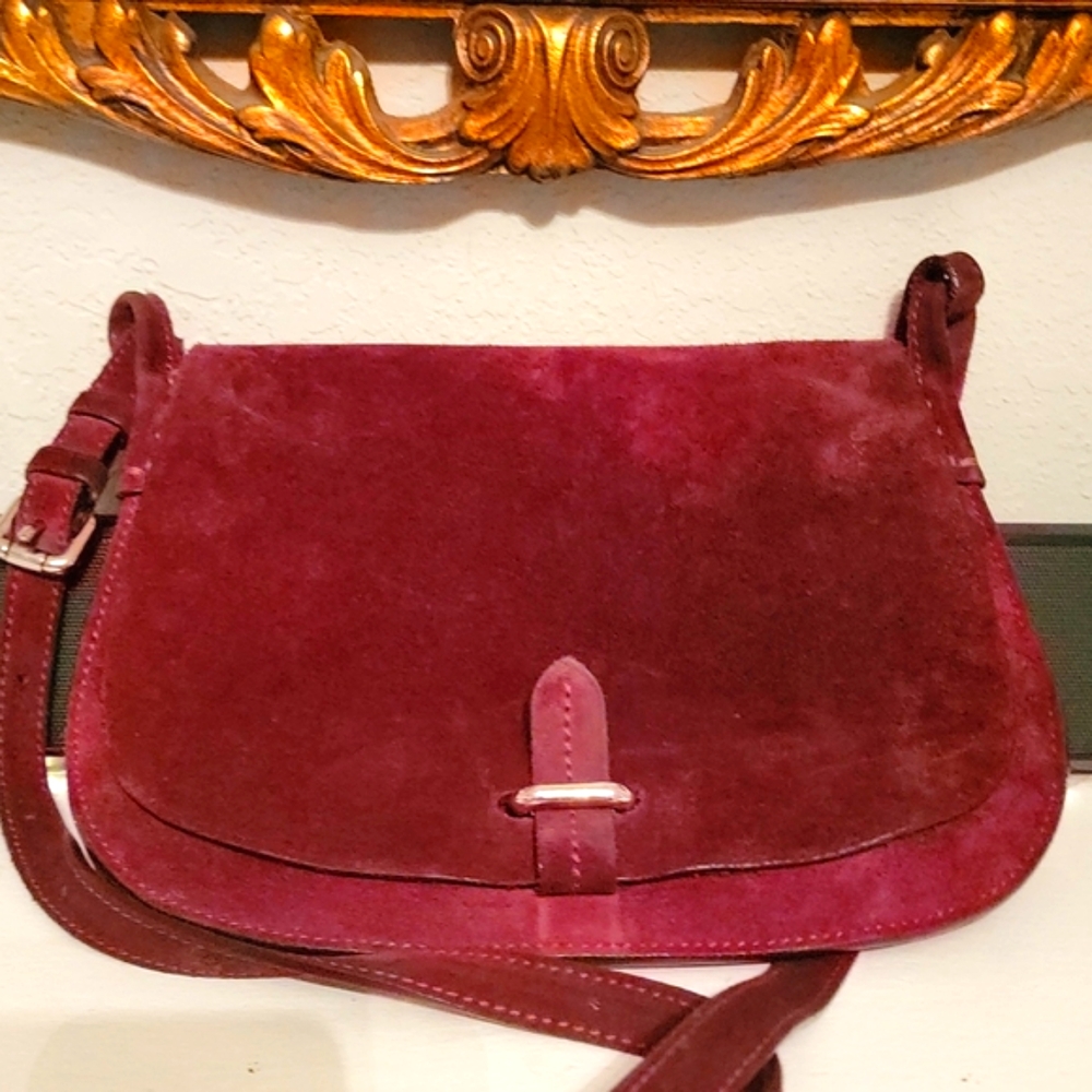 CELINE Lefebure Bordeaux Suede Saddle Bag - Picture 1 of 14